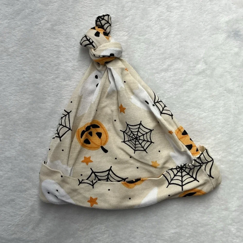 Milkberry‎ Bamboo Knot Beanie Newborn? 0-3m? Halloween Pumpkins Ghosts